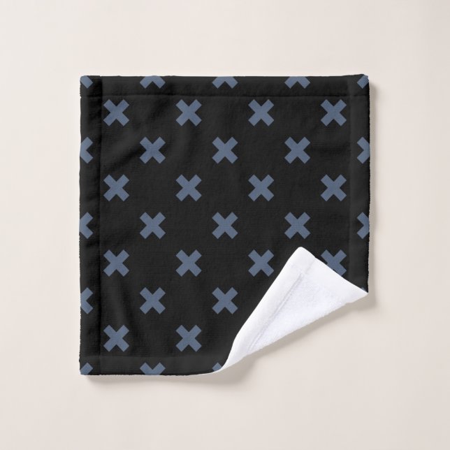 Blue-grey cross stitches on black wash cloth (Wash Cloth)