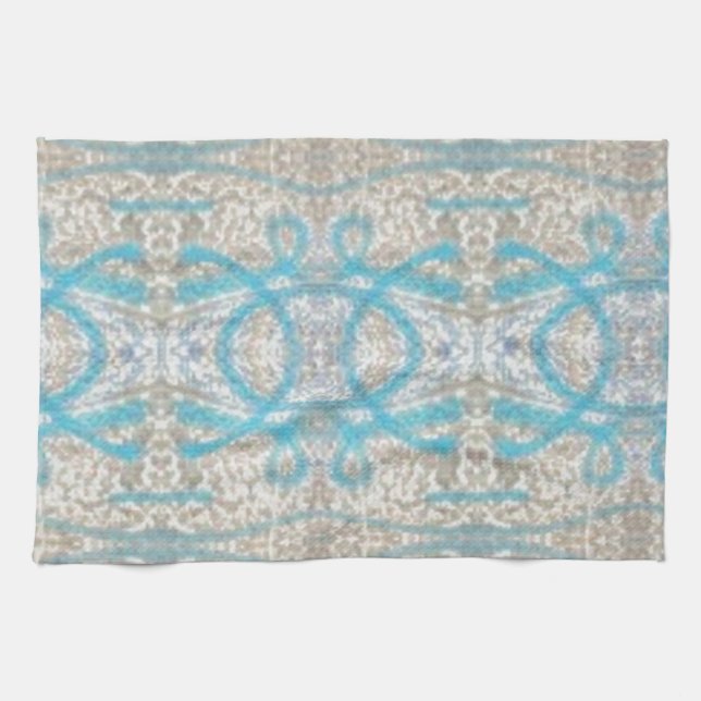 Blue Grey Curly Decorative Graffiti Wall Pattern Towel (Horizontal)