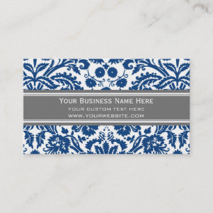 Blue Grey Damask Floral Business Cards