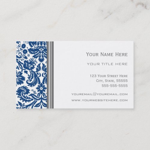 Blue Grey Damask Floral Business Cards