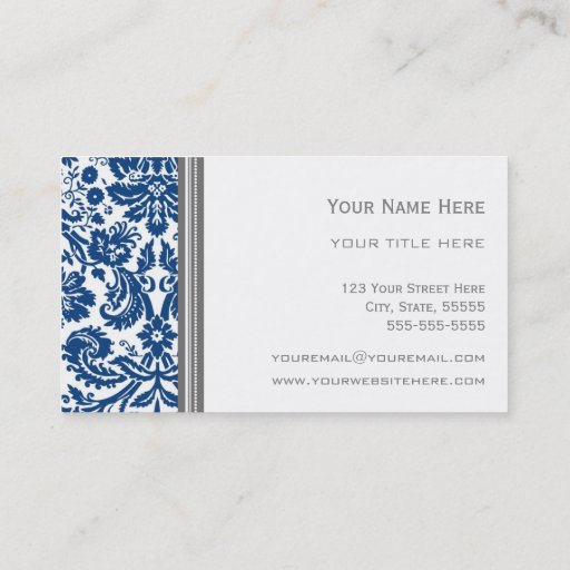 Customizable Blue Grey Damask Floral Business Cards