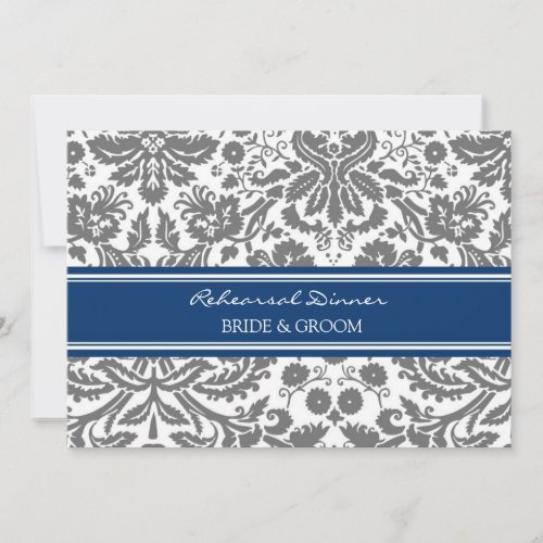 Blue Grey Damask Rehearsal Dinner Party Personalized Invites