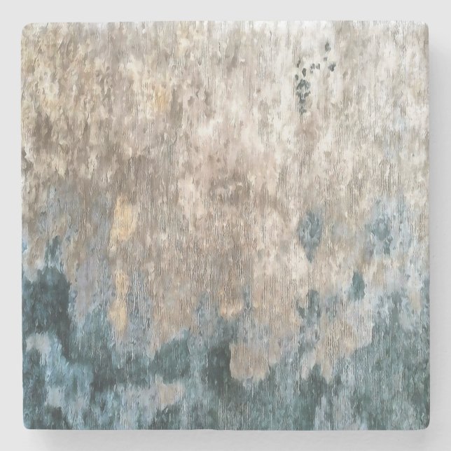 Blue Grey Decorative Abstract Artwork Stone Coaster (Front)