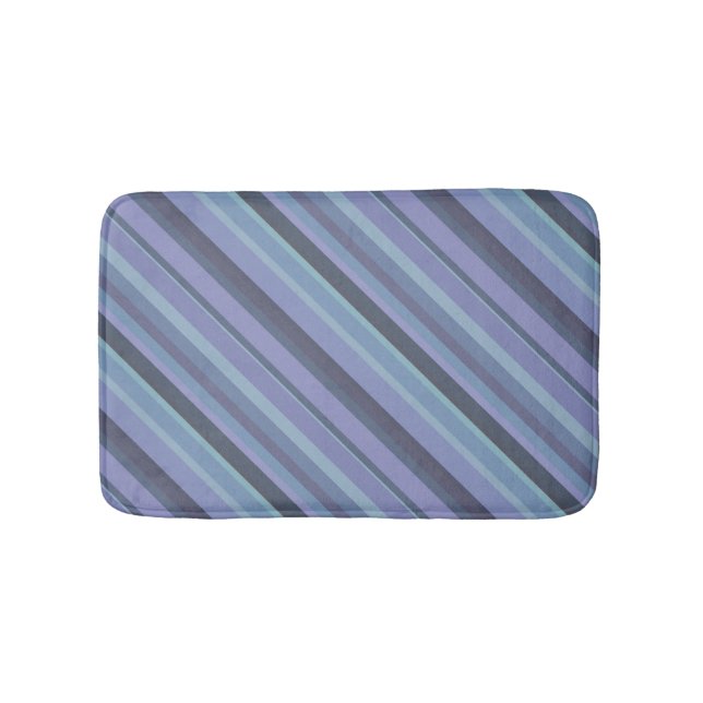 Blue-grey diagonal stripes bath mat (Front)