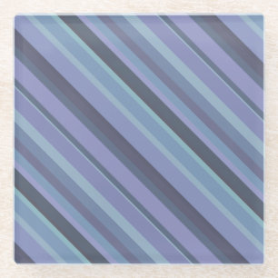 Blue-grey diagonal stripes glass coaster
