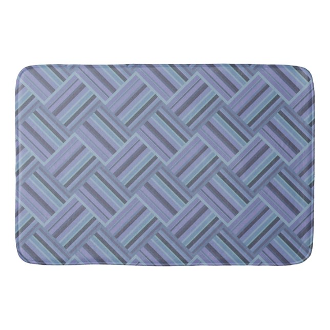 Blue-grey diagonal stripes weave pattern bathroom mat (Front)