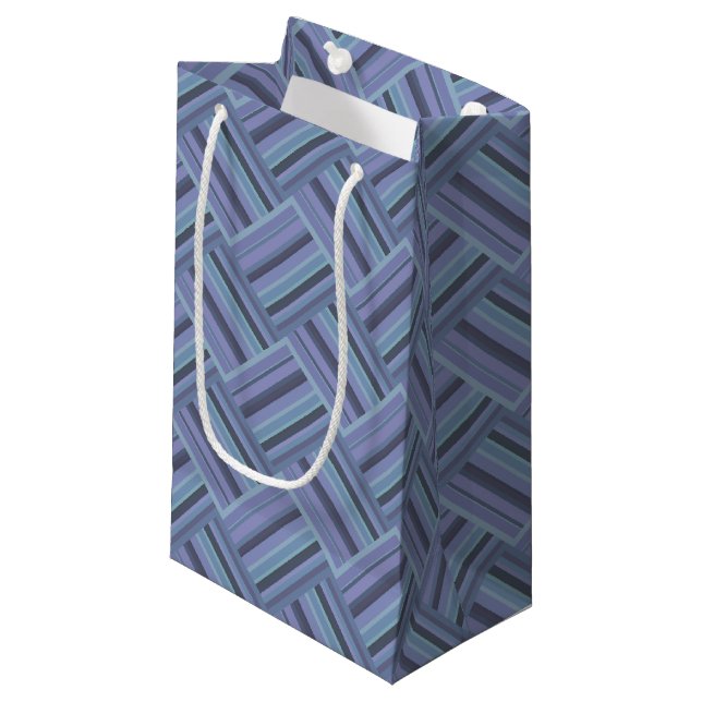 Blue-grey diagonal stripes weave pattern small gift bag (Front Angled)