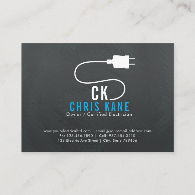 blue & grey electrician logo design business card (Front)