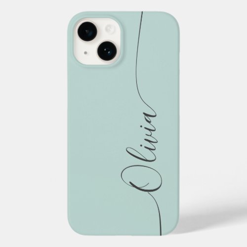 Blue Grey Elegant Calligraphy Script Name Case_ Case_Mate iPhone 14 Case