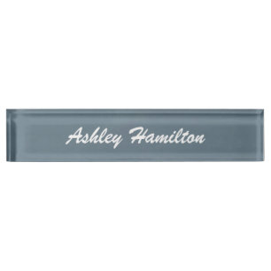 Blue Grey Elegant Plain Legible Modern Script Nameplate