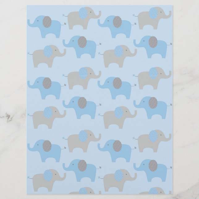 Blue Grey Elephant Baby Scrapbook Paper (Front)