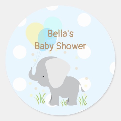 Blue Grey Elephant Baby Shower Stickers