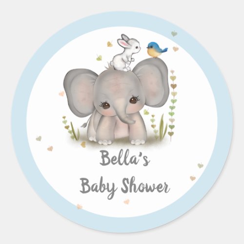Blue Grey Elephant Bunny Baby Shower Sticker