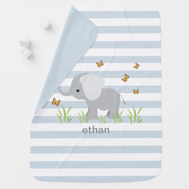 Blue Grey Elephant Butterflies Baby Blankets (In Situ)