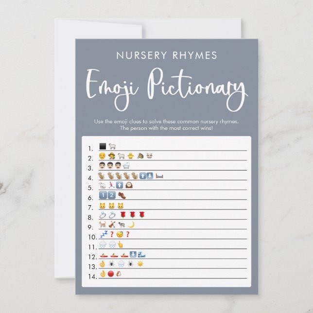 Blue grey Emoji pictionary baby shower game Invitation (Front)