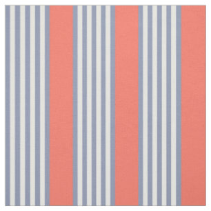 Blue-grey five stripe pattern with living coral fabric