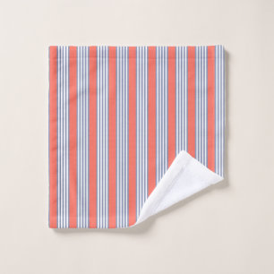 Blue-grey five stripe pattern with living coral wash cloth