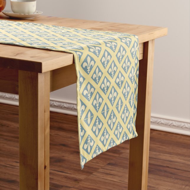Blue Grey Fleur Short Table Runner (In Situ)