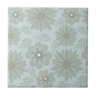Blue Grey Floral Retro Botanical Backsplash Ceramic Tile