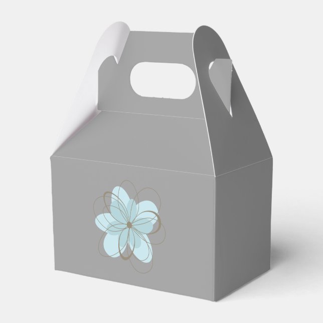 Blue Grey Flower Baby Shower Favor Boxes (Front Side)