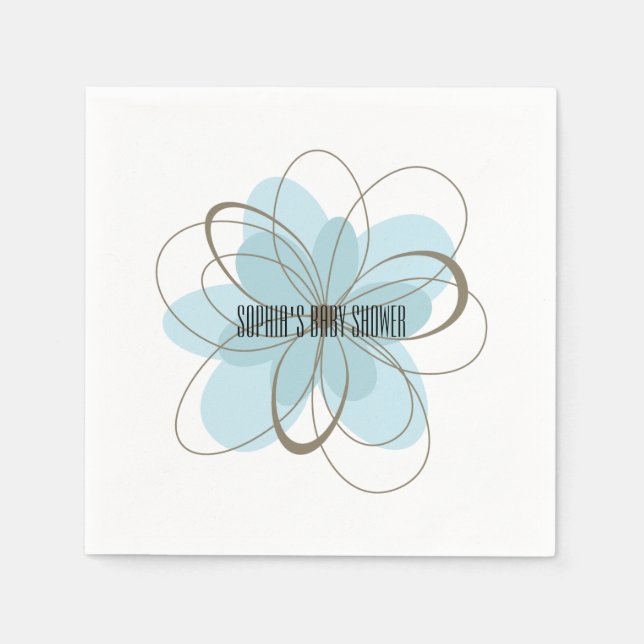 Blue Grey Flower Baby Shower Napkins (Front)