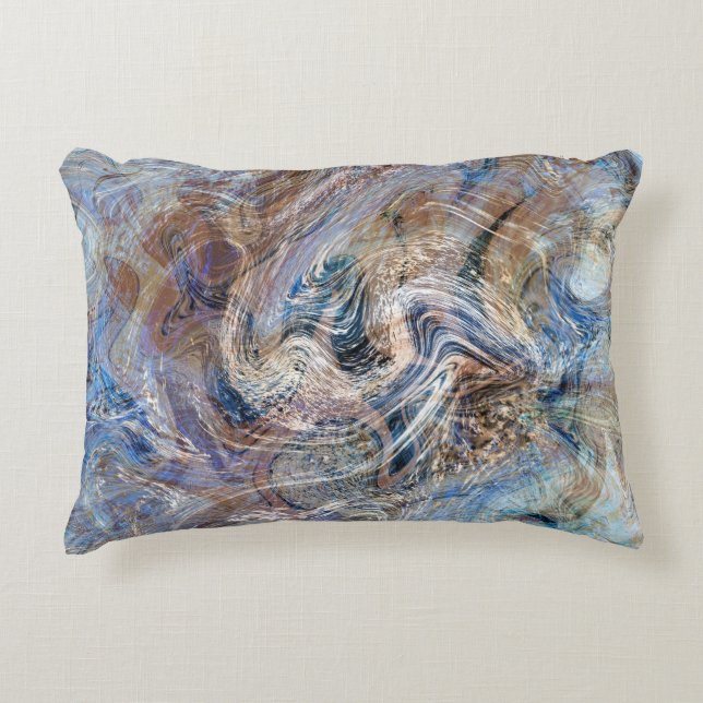 Blue Grey Fluid Marbling Illustration Accent Pillow (Front)