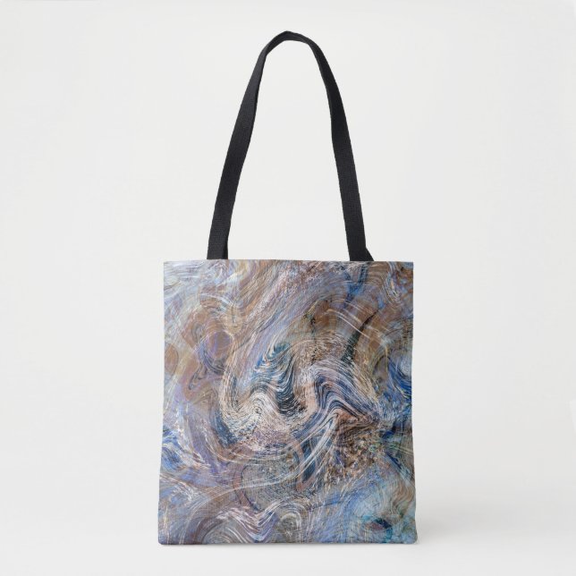 Blue Grey Fluid Marbling Illustration Tote Bag (Front)
