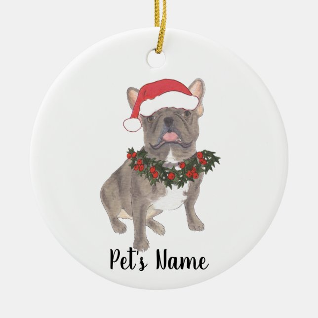 Blue Grey Frenchie Christmas Ornament (Front)