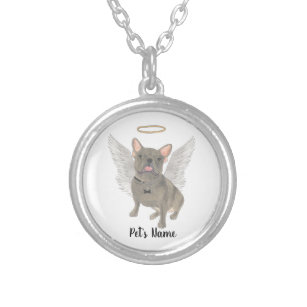 Blue Grey Frenchie Sympathy Memorial Silver Plated Necklace