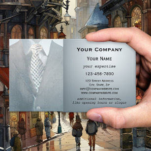Blue Grey Gentleman Suit Watercolor Business Card