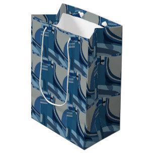 Blue Grey Geometric Abstract Pattern Medium Gift Bag