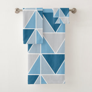 Blue Grey Geometric Triangles Contemporary Bath Towel Set