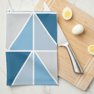 Blue Grey Geometric Triangles  Kitchen Towel