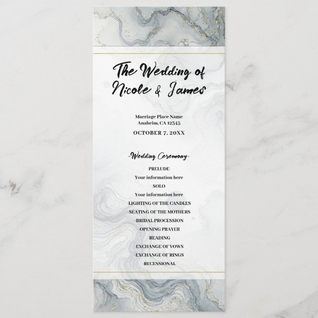 Blue Grey Gold Beach Watercolor Wedding Program (Front)