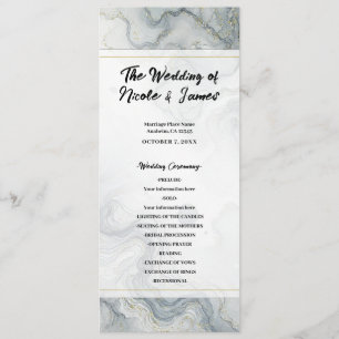 Blue Grey Gold Beach Watercolor Wedding Program