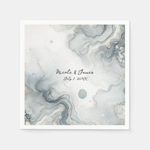 Blue Grey & Gold Beachy Watercolor Beach Wedding Napkins