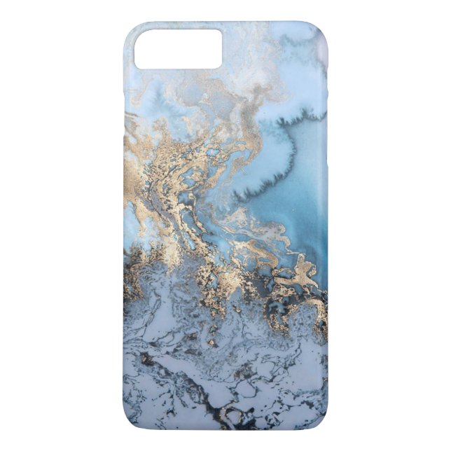 Blue Grey Gold Modern Marble Texture Barely There Case-Mate iPhone Case (Back)