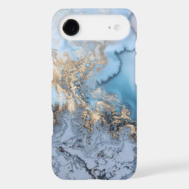 Blue Grey Gold Modern Marble Texture Barely There Case-Mate iPhone Case (Back)