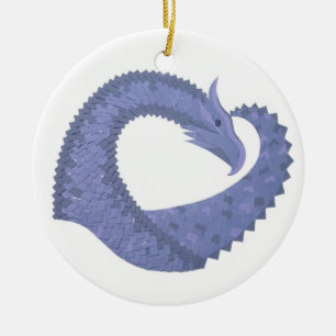 Blue-grey heart dragon on white ceramic ornament