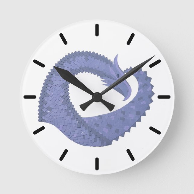 Blue-grey heart dragon on white round clock (Front)