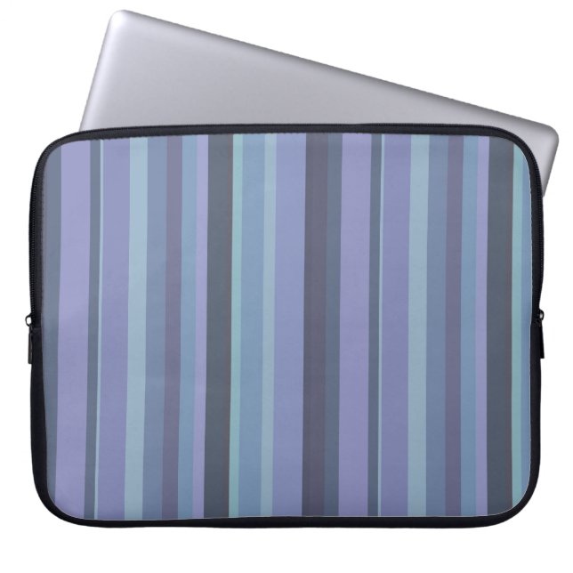 Blue-grey horizontal stripes laptop sleeve (Front)