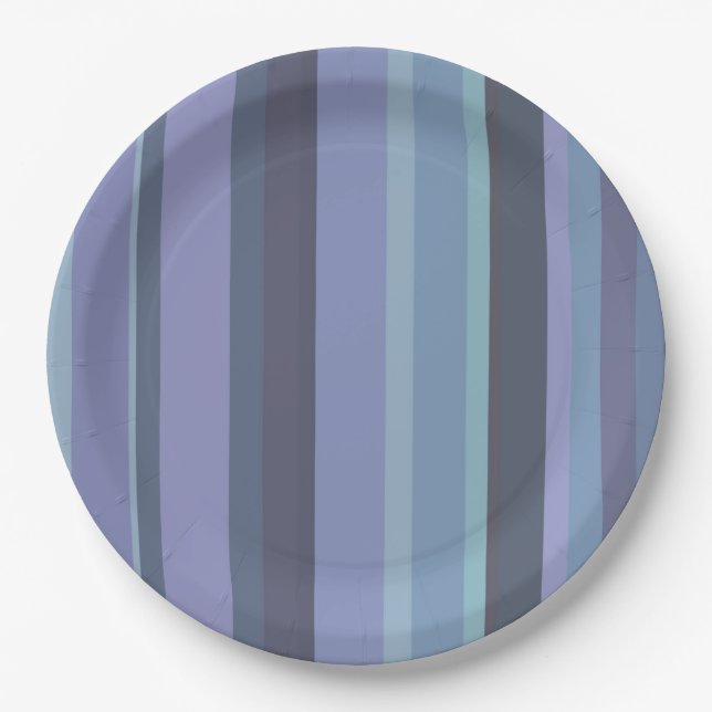Blue-grey horizontal stripes paper plates (Front)