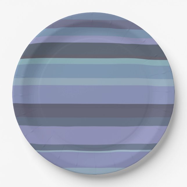 Blue-grey horizontal stripes paper plates (Front)