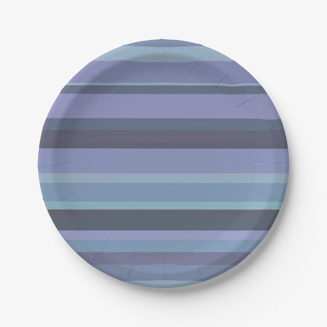 Blue-grey horizontal stripes paper plates (Front)