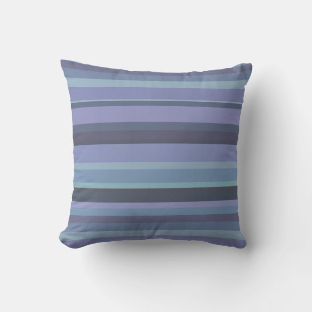 Blue-grey horizontal stripes throw pillow (Front)