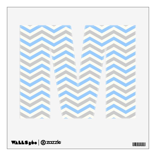 Blue, grey, ivory chevron pattern letter M Wall Decal (Front)