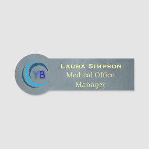 Blue Grey Magnetic Back Business Logo Name Tag