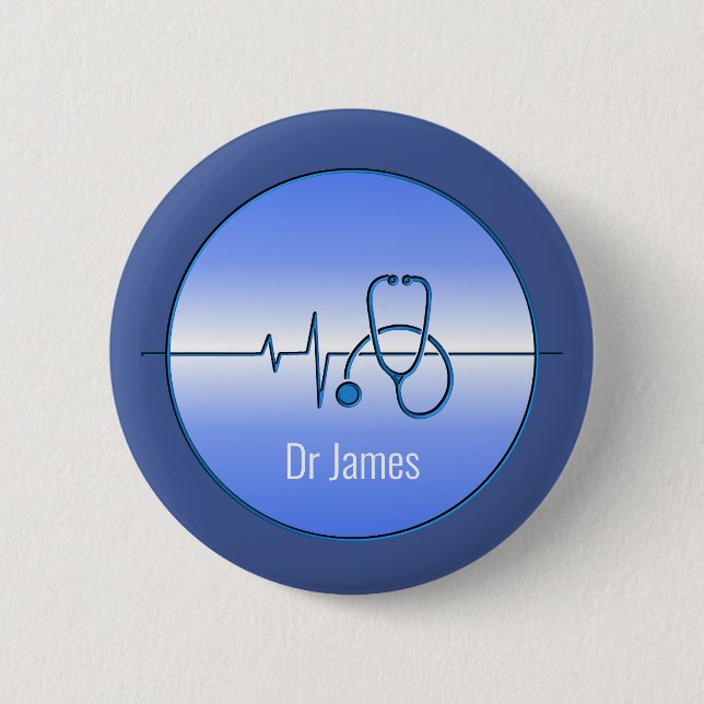 Blue Grey Medical Stethoscope Heartbeat Button (Front)