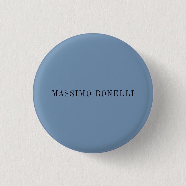 Blue Grey Minimalist Plain Legible Modern Button (Front)