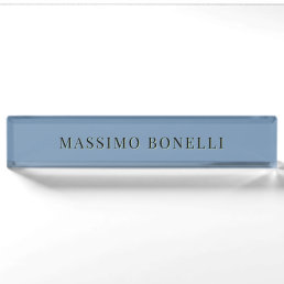 Blue Grey Minimalist Plain Legible Modern Desk Name Plate